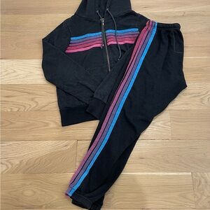 Aviator Nation Black Sweatpants Sweatshirt with Stripes